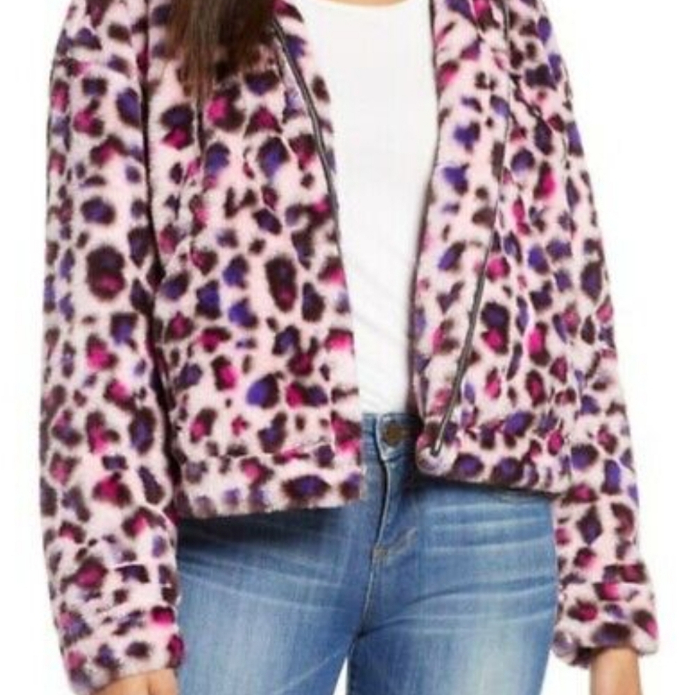 UGG Pink Leopard Faux Fur Hooded Jacket